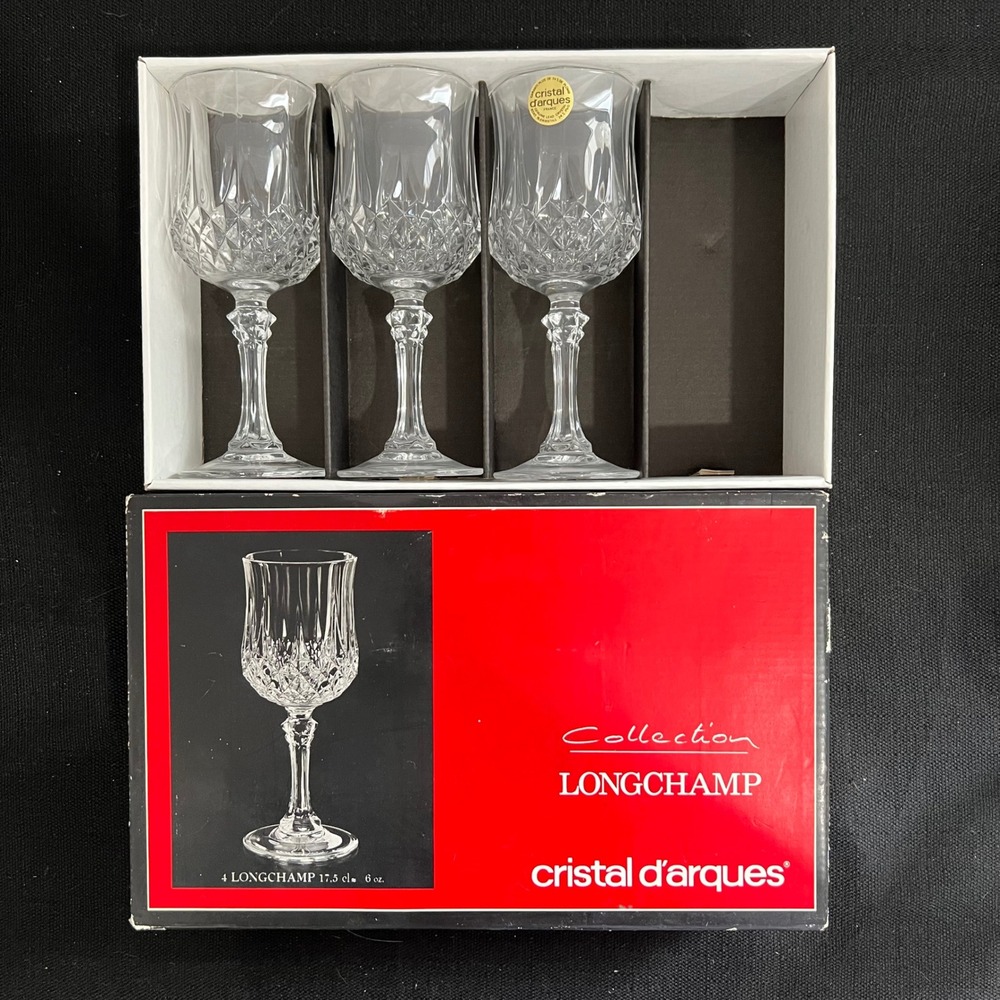 Cristal d'Arques Longchamp 6oz Lead Crystal Wine Glasses Set of 3 France Clear